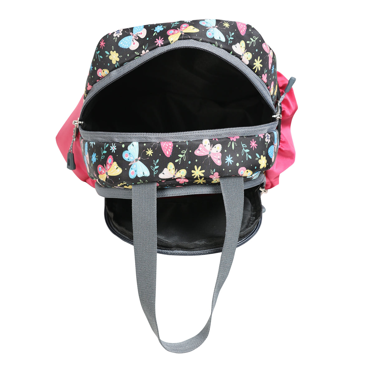 AMARY Lunch Bag with Front Pockets & Bottle Holder | Sturdy Light Weight Special Material | Water Repellent | Spacious Tiffin Bag, Lunch Bag, Storage Bag for All Purpose Needs (Butterfly, Pink)
