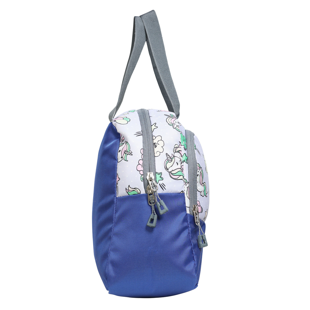 AMARY Lunch Bag with Front Pockets & Bottle Holder | Sturdy Light Weight Special Material | Water Repellent | Spacious Tiffin Bag, Lunch Bag, Storage Bag for All Purpose Needs (Unicorn, Blue )