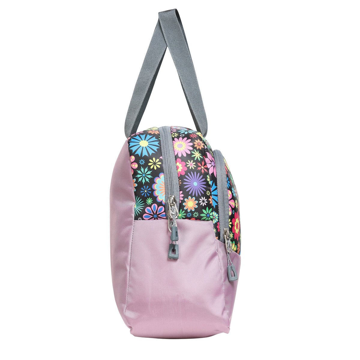 AMARY Spacious Lunch Bag with Front Pockets & Bottle Holder | Sturdy & Lightweight Special Material | Water-Repellent Tiffin Bag, Meal Storage Bag for Office, School, Travel & Picnic (Flower, Lavender )