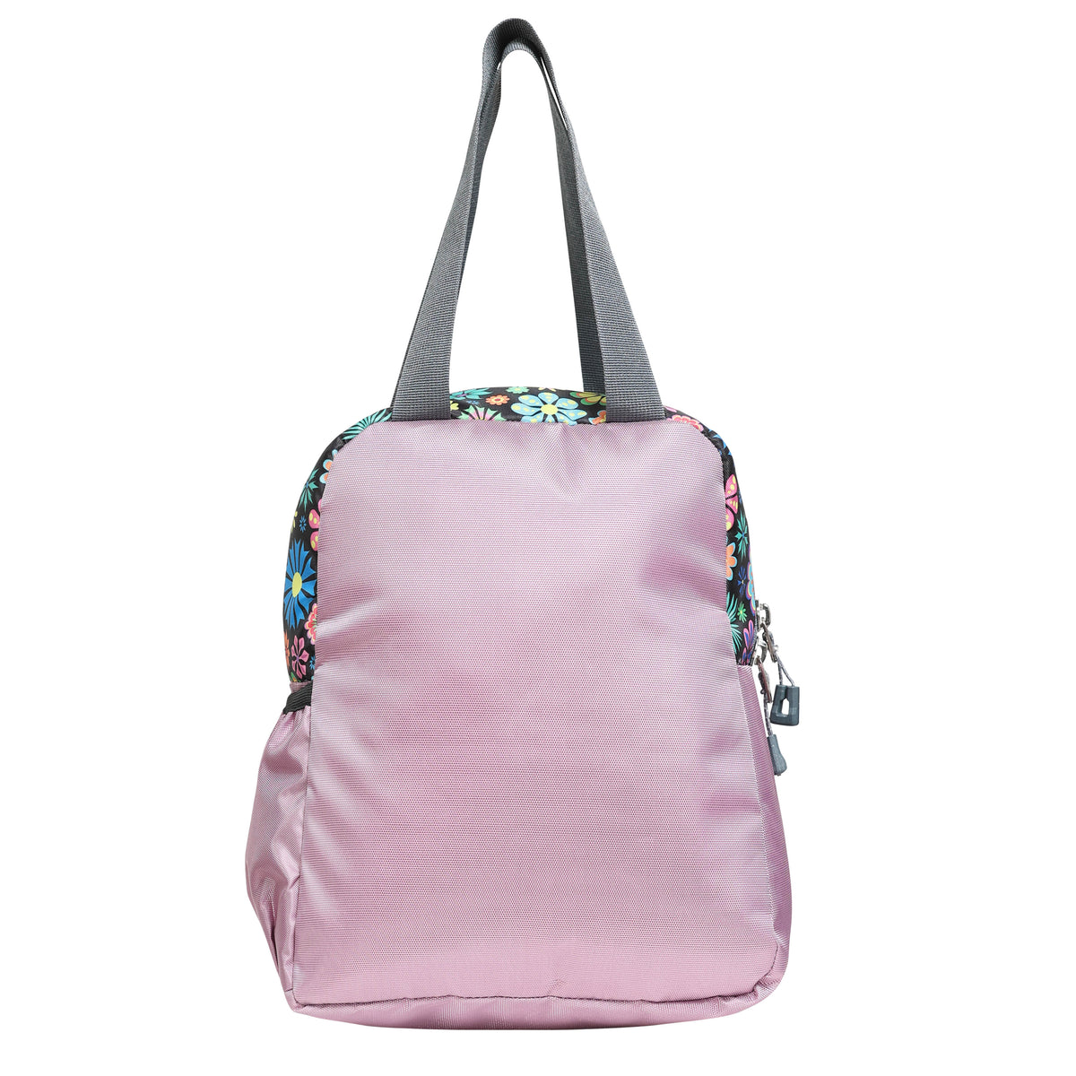 AMARY Spacious Lunch Bag with Front Pockets & Bottle Holder | Sturdy & Lightweight Special Material | Water-Repellent Tiffin Bag, Meal Storage Bag for Office, School, Travel & Picnic (Flower, Lavender )