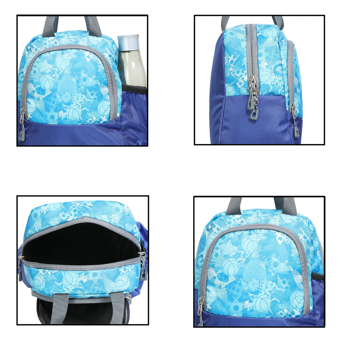 AMARY Lunch Bag with Front Pockets & Bottle Holder | Sturdy Light Weight Special Material | Water Repellent | Spacious Tiffin Bag, Lunch Bag, Storage Bag for All Purpose Needs (Football, Blue )