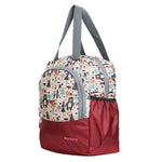 AMARY Lunch Bag with Front Pockets & Bottle Holder | Sturdy Light Weight Special Material |Water Repellent | Spacious Tiffin Bag, Lunch Bag, Bag for All Purpose Needs (Birds Bear, Maroon)
