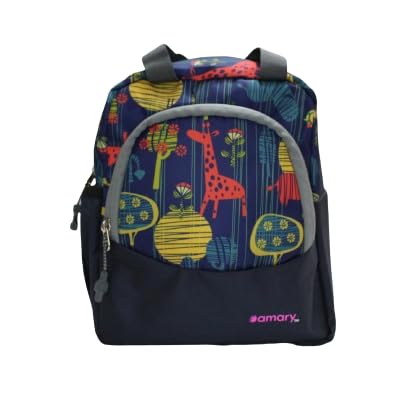 AMARY Lunch Bag with Front Pockets & Bottle Holder | Sturdy Light Weight Special Material | Water Repellent | Spacious Tiffin Bag, Lunch Bag, Storage Bag for All Purpose Needs (Giraffe, Navy Blue)