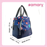 AMARY Lunch Bag with Front Pockets & Bottle Holder | Sturdy Light Weight Special Material | Water Repellent | Spacious Tiffin Bag, Lunch Bag, Storage Bag for All Purpose Needs (Floral, Violet)