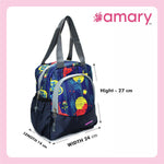 AMARY Lunch Bag with Front Pockets & Bottle Holder | Sturdy Light Weight Special Material | Water Repellent | Spacious Tiffin Bag, Lunch Bag, Storage Bag for All Purpose Needs (Giraffe, Navy Blue)