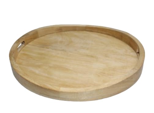 Amary Mango Wood Round Serving Tray – Handmade Multifunctional Tray for Food & Drinks, Easy Grip