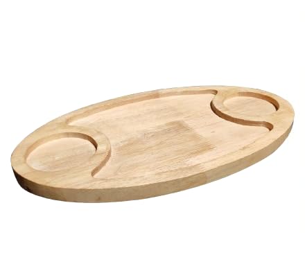 Amary Rubber Wood Oval Serving Tray – Multifunctional Tray with Sauce Dip Spaces, Easy to Carry & Decorate