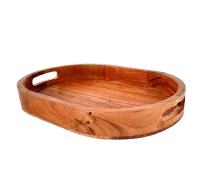 Amary Sheesham Wood Oval Serving Tray – Multifunctional Tray for Food & Drinks, Easy to Carry & Decorate