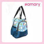 AMARY Lunch Bag with Front Pockets & Bottle Holder | Sturdy Light Weight Special Material | Water Repellent | Spacious Tiffin Bag, Lunch Bag, Storage Bag for All Purpose Needs (Unicorn, Aqua Blue)