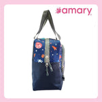 AMARY Lunch Bag with Front Pockets & Bottle Holder | Sturdy Light Weight Special Material | Water Repellent | Spacious Tiffin Bag, Lunch Bag, Storage Bag for All Purpose Needs (Floral, Violet)
