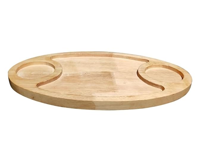 Amary Rubber Wood Oval Serving Tray – Multifunctional Tray with Sauce Dip Spaces, Easy to Carry & Decorate