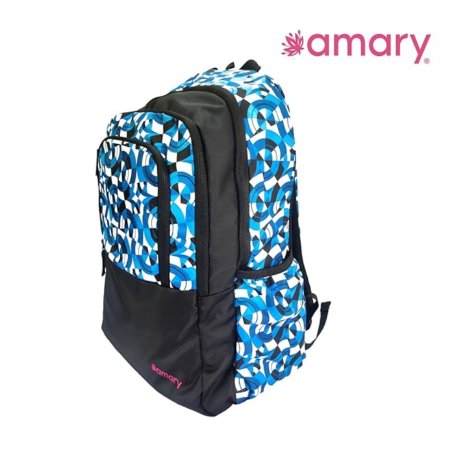 AMARY Dynamic Blue Geometric Backpack – Trendy, Spacious & Durable for Work, School & Adventures!
