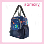 AMARY Lunch Bag with Front Pockets & Bottle Holder | Sturdy Light Weight Special Material | Water Repellent | Spacious Tiffin Bag, Lunch Bag, Storage Bag for All Purpose Needs (Floral, Violet)