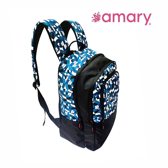 AMARY Dynamic Blue Geometric Backpack – Trendy, Spacious & Durable for Work, School & Adventures!