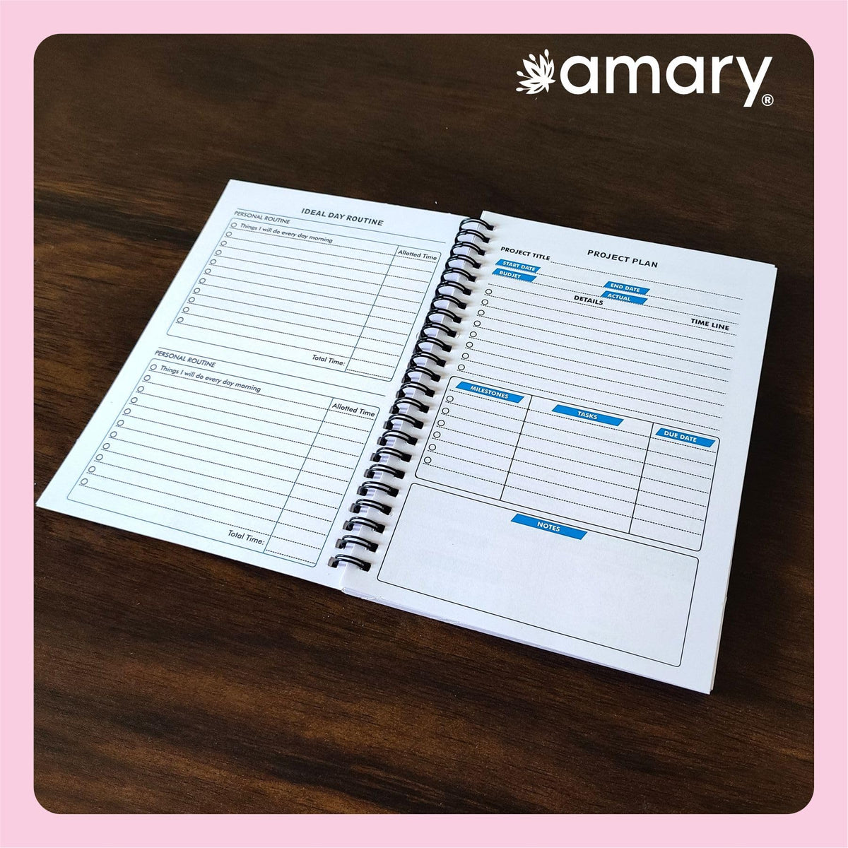 AMARY My Daily Planner – 160 Pages, 90 GSM, Wire-O Bound | Organize Your Day with To-Do Lists, Priorities, Goal & Wellness Tracker, Appointments, Deadlines, Reminders, Notes | Blue