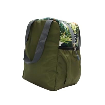AMARY Lunch Bag with Front Pockets & Bottle Holder | Sturdy Light Weight Special Material | Water Repellent | Spacious Tiffin Bag, Lunch Bag, Storage Bag for All Purpose Needs (Floral, Army Green)