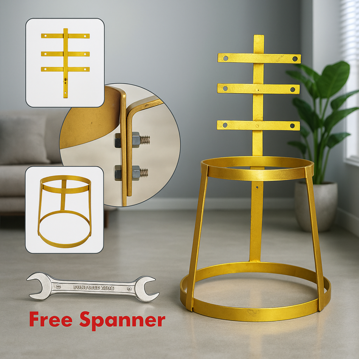 AMARY Lakshmi Pooja Stand | Kalash Stand for Saree Decoration | 3-Step Height Adjustment | 2 Inch Length Adjustable and Height 56 cm | Easy-to-Use Wing Nut Butterfly Screw System | Gold Color