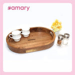 Amary Sheesham Wood Oval Serving Tray – Multifunctional Tray for Food & Drinks, Easy to Carry & Decorate