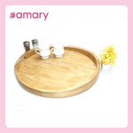 Amary Mango Wood Round Serving Tray – Handmade Multifunctional Tray for Food & Drinks, Easy Grip
