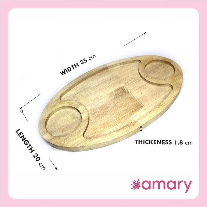 Amary Rubber Wood Oval Serving Tray – Multifunctional Tray with Sauce Dip Spaces, Easy to Carry & Decorate