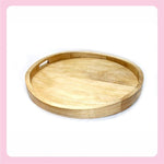 Amary Mango Wood Round Serving Tray – Handmade Multifunctional Tray for Food & Drinks, Easy Grip