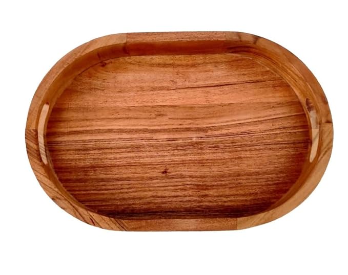 Amary Sheesham Wood Oval Serving Tray – Multifunctional Tray for Food & Drinks, Easy to Carry & Decorate