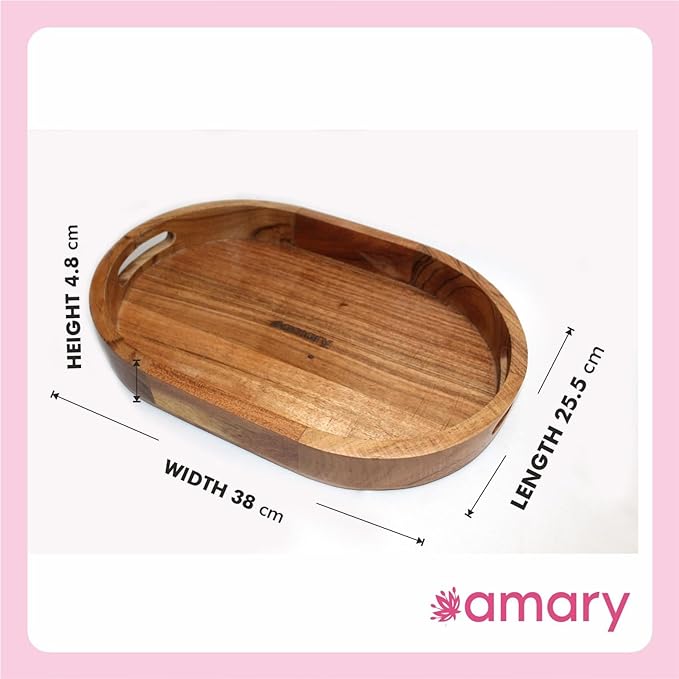 Amary Sheesham Wood Oval Serving Tray – Multifunctional Tray for Food & Drinks, Easy to Carry & Decorate