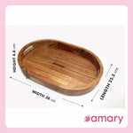 Amary Sheesham Wood Oval Serving Tray – Multifunctional Tray for Food & Drinks, Easy to Carry & Decorate