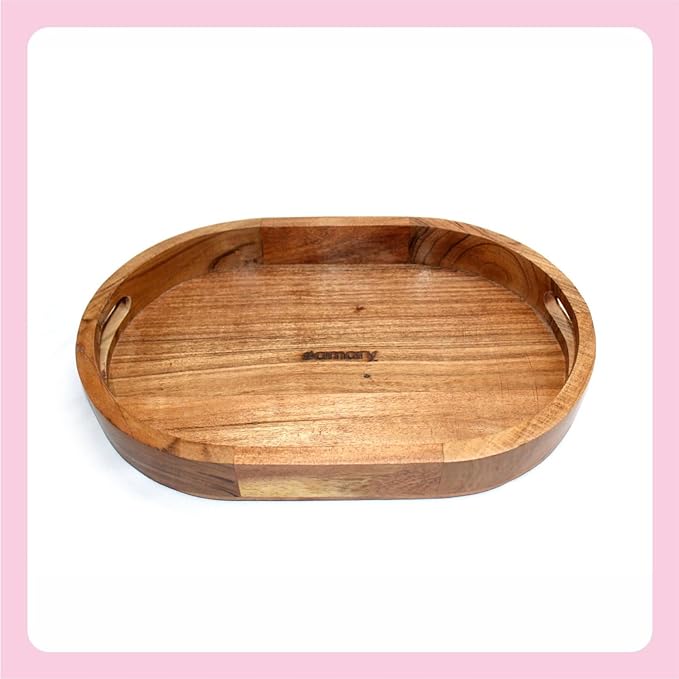 Amary Sheesham Wood Oval Serving Tray – Multifunctional Tray for Food & Drinks, Easy to Carry & Decorate