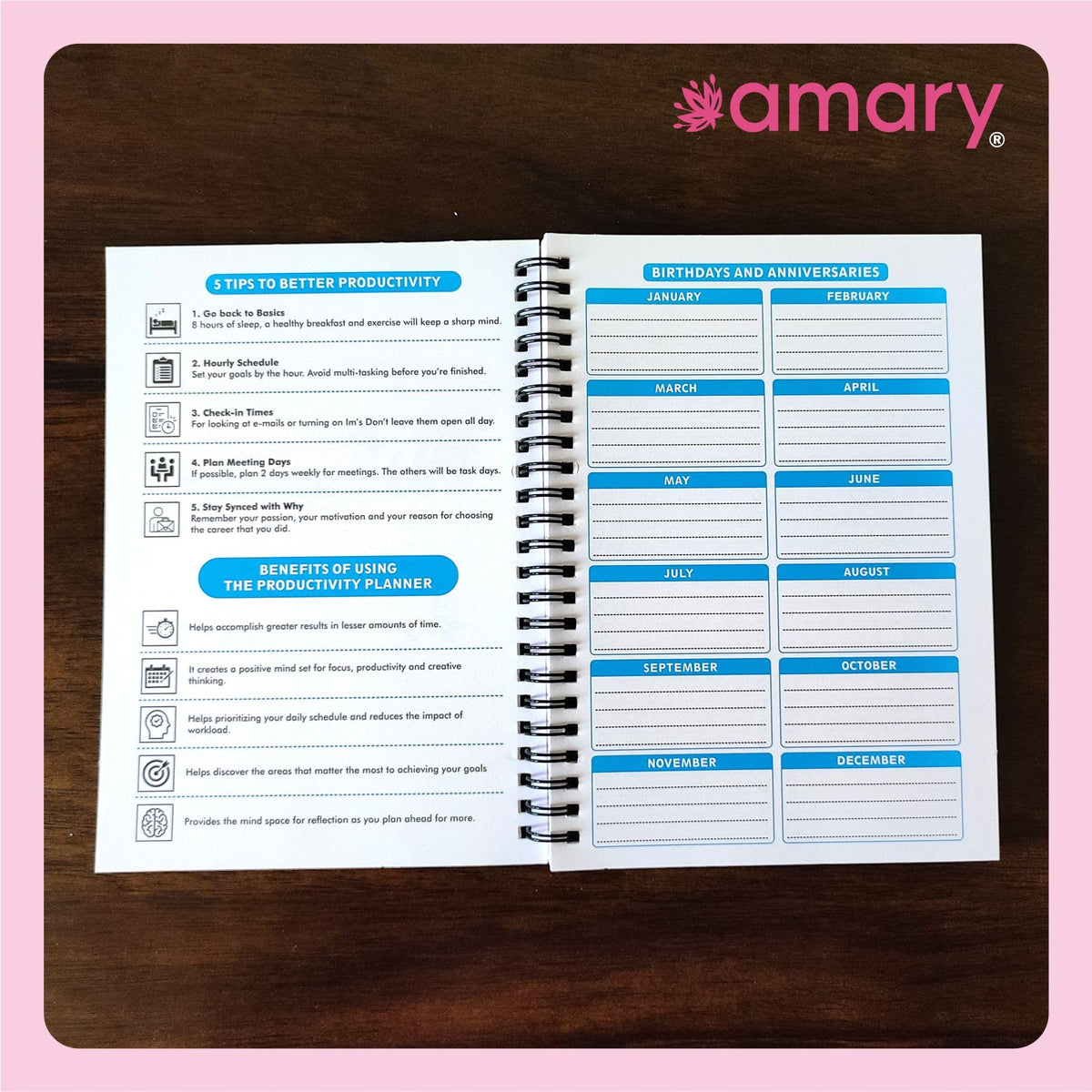 Amary My Daily Planner – 160 Pages, 90 GSM, Wire-O Bound | Organize Your Day with To-Do Lists, Priorities, Goal & Wellness Tracker, Appointments, Deadlines, Reminders, Notes | Purple