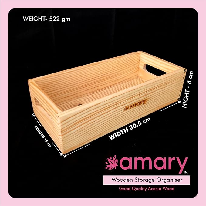 Amary Pine Wood Serving & Storage Tray – Handcrafted Eco-Friendly Organizer for Kitchen & Table Décor