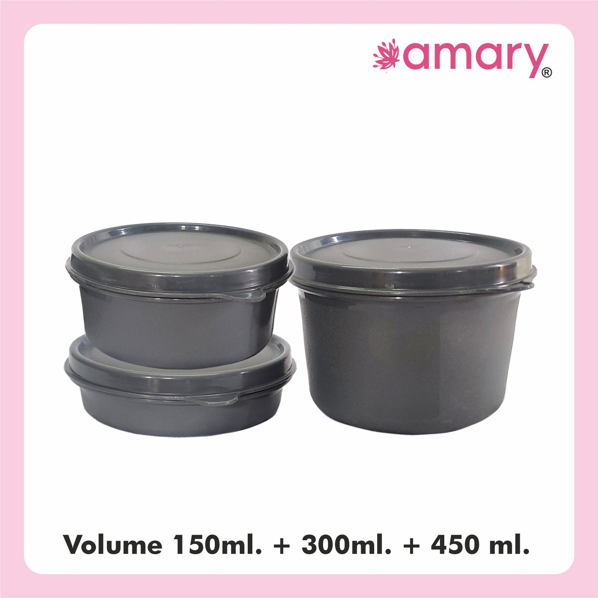 AMARY Stainless Steel Inner Microsafe Container Combo | Airtight & Leakproof | Microwave Safe | Preserves Freshness & Aroma | Best for School, Office, Travel & Outdoor Activities | Black | 350gm
