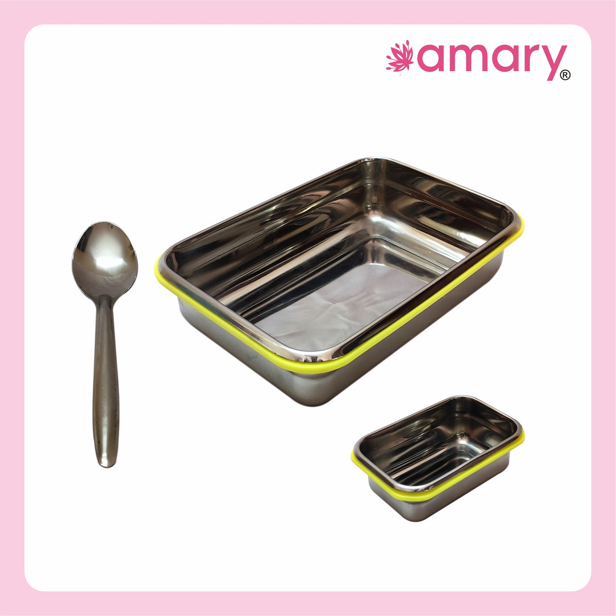 AMARY SS Lunch Box Regular Yellow - 300gm Stainless Steel Tiffin Container with Air Tight Lid for Office & School Use/Food Grade/Leak Proof/Easy to Carry (300ml)