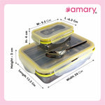 AMARY SS Lunch Box Regular Yellow - 300gm Stainless Steel Tiffin Container with Air Tight Lid for Office & School Use/Food Grade/Leak Proof/Easy to Carry (300ml)