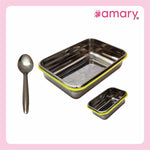 AMARY SS Lunch Box Medium Yellow - 270gm Stainless Steel Tiffin Container with 4 Side Clip Lock Lid for Office & School Use/Food Grade/Airtight/Leak Proof/Easy to Carry (270ml)