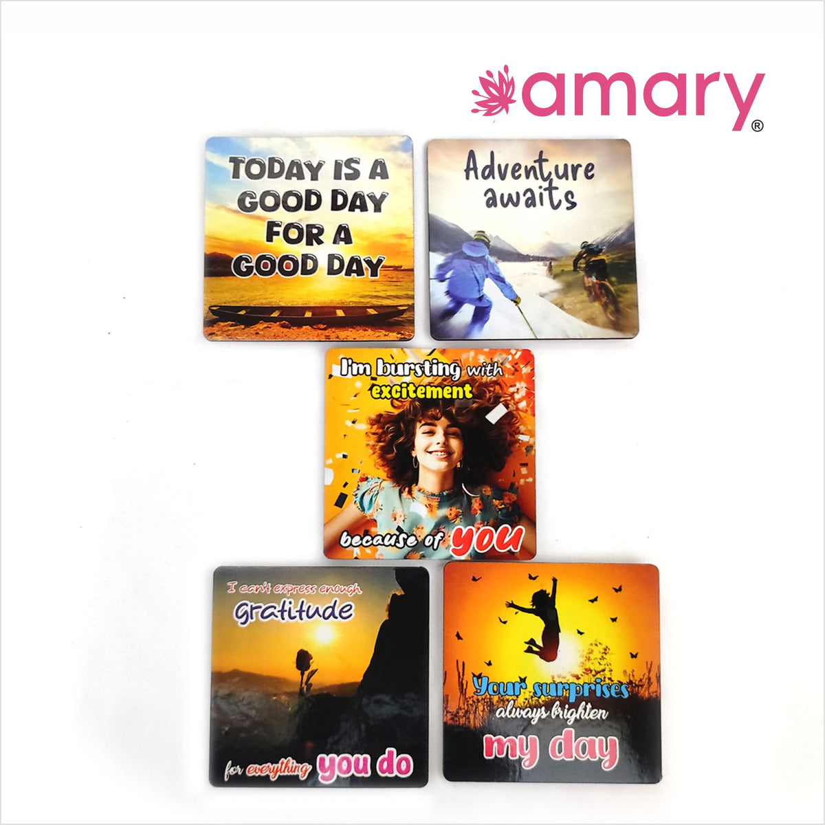 Amary MDF Fridge Magnet – Inspire, Smile , Explore | Quotes, Interactive, Funny & Intellectual Fridge Magnets | Gift and Decoration Gift| Set of 5