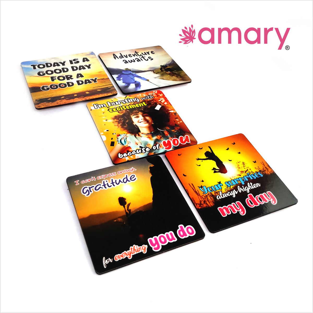 Amary MDF Fridge Magnet – Inspire, Smile , Explore | Quotes, Interactive, Funny & Intellectual Fridge Magnets | Gift and Decoration Gift| Set of 5