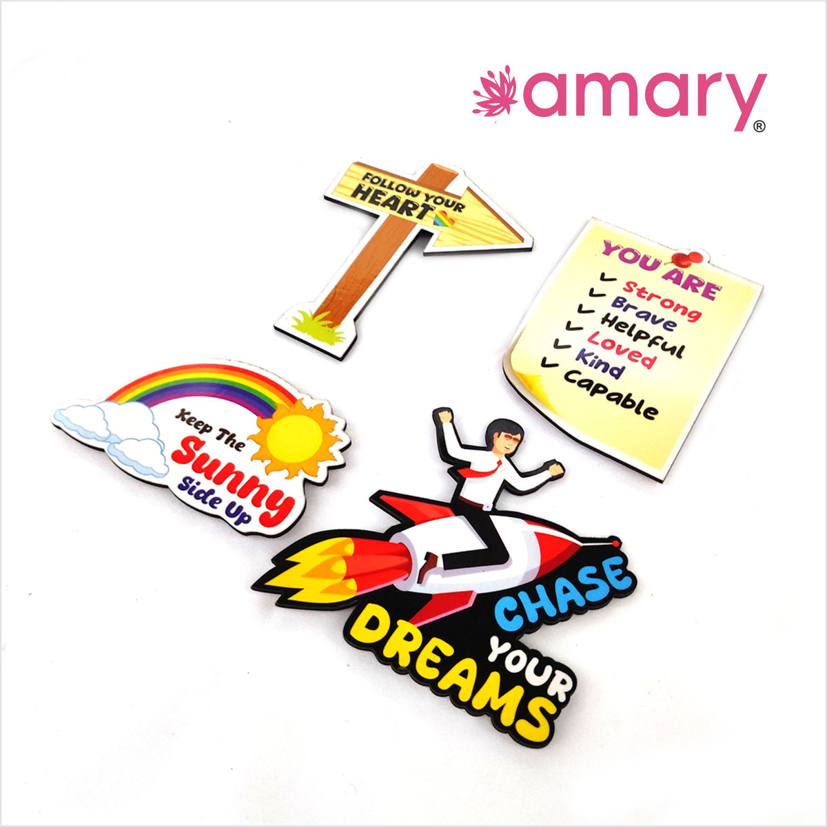 Amary MDF Fridge Magnet – Positivity Every Day | Quotes, Interactive, Funny & Intellectual Fridge Magnets | Gift and Decoration Gift| Set of 4