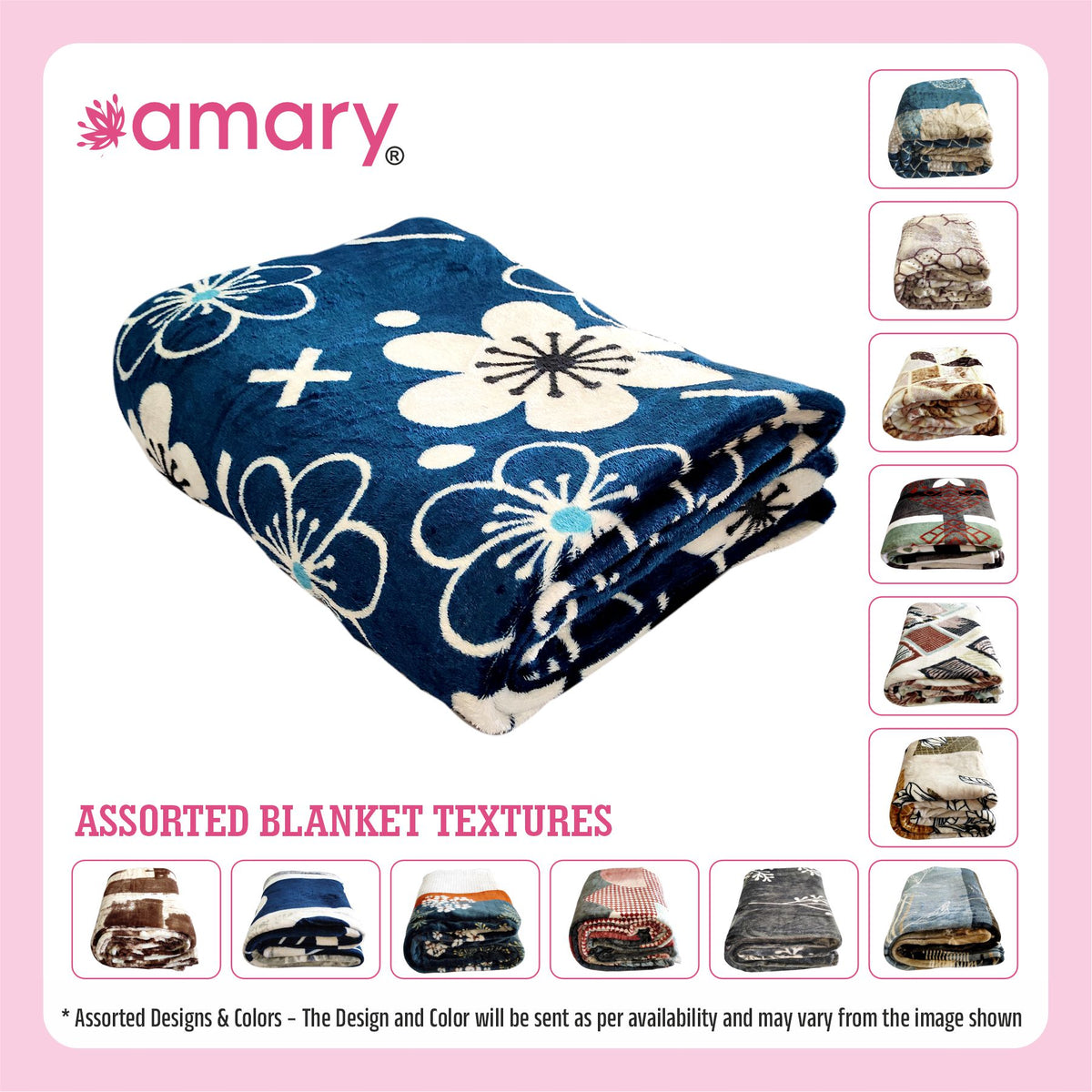Amary Single Bed Plush Flannel Blanket | Reversible, Lightweight & Cozy | Heavy Duty, Soft, Skin-Friendly | All Seasons Comfort for Home, Camping, Travel | 240cm x 150cm (Assorted Design)