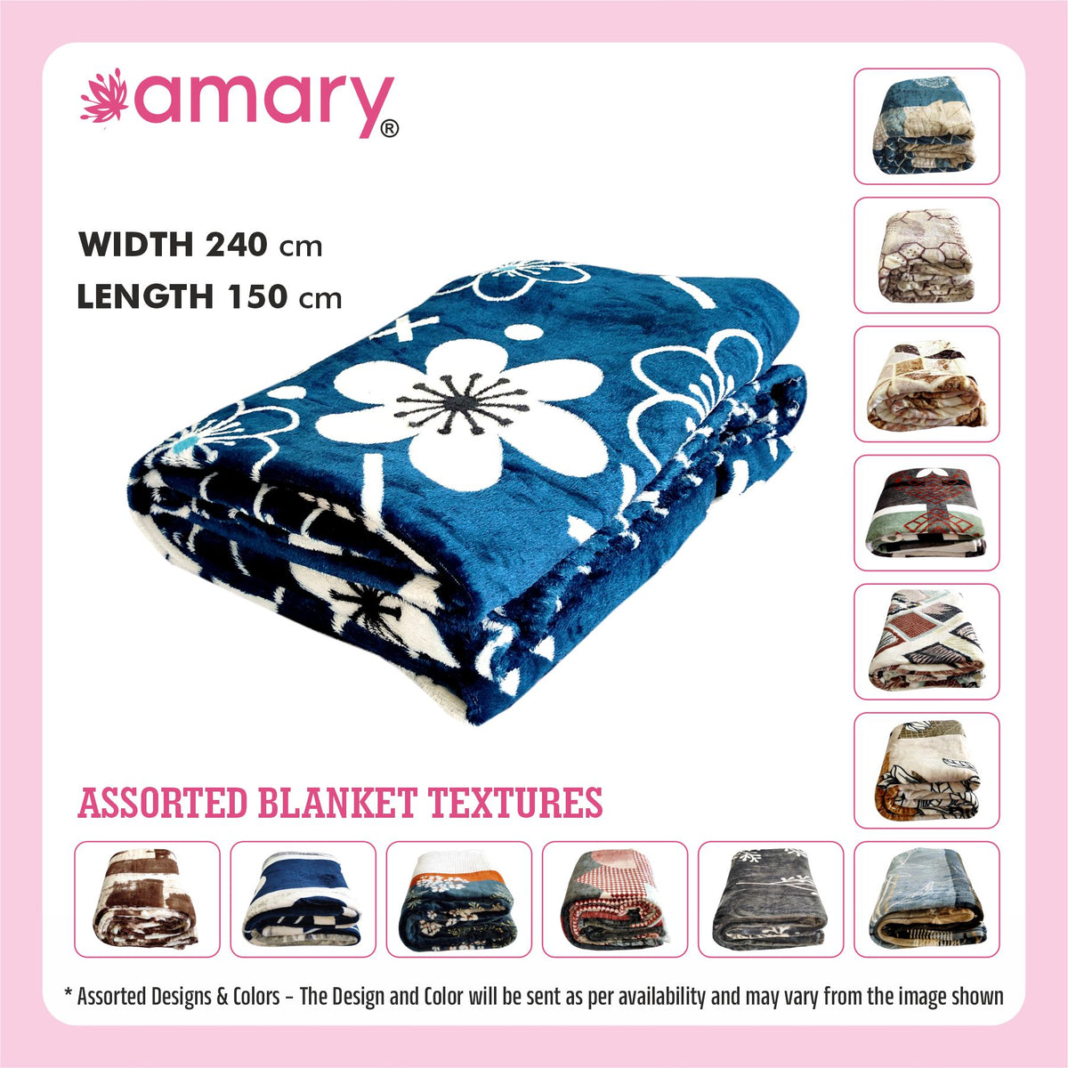 Amary Single Bed Plush Flannel Blanket | Reversible, Lightweight & Cozy | Heavy Duty, Soft, Skin-Friendly | All Seasons Comfort for Home, Camping, Travel | 240cm x 150cm (Assorted Design)