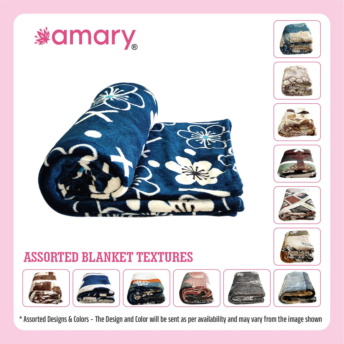 Amary Single Bed Plush Flannel Blanket | Reversible, Lightweight & Cozy | Heavy Duty, Soft, Skin-Friendly | All Seasons Comfort for Home, Camping, Travel | 240cm x 150cm (Assorted Design)