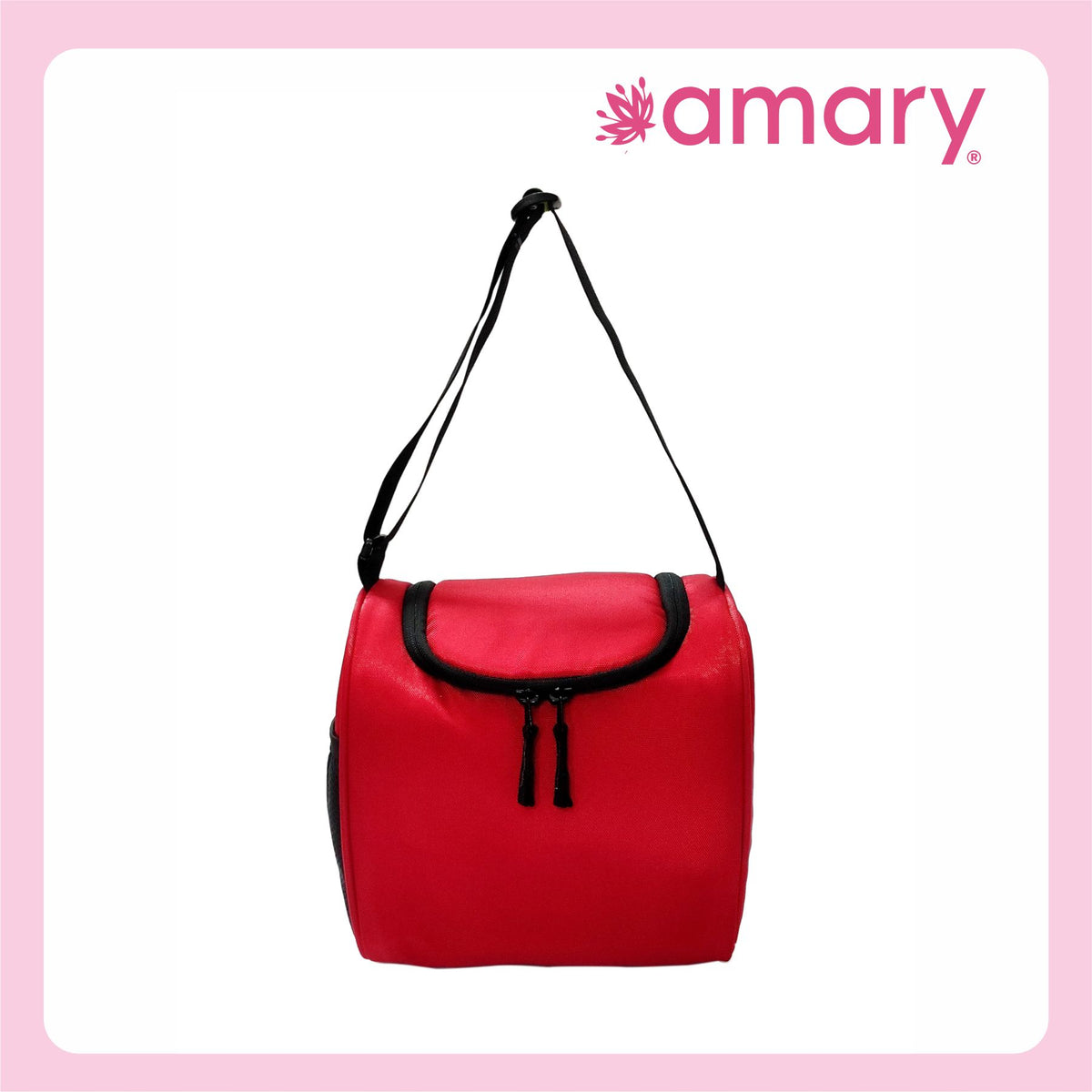 AMARY Lunch Bag | Water-Resistant PU Fabric | Durable, Lightweight & Spacious | YKK Zipper, Adjustable Strap, Nylon Thread | Ideal for Office, School & Travel (Red)