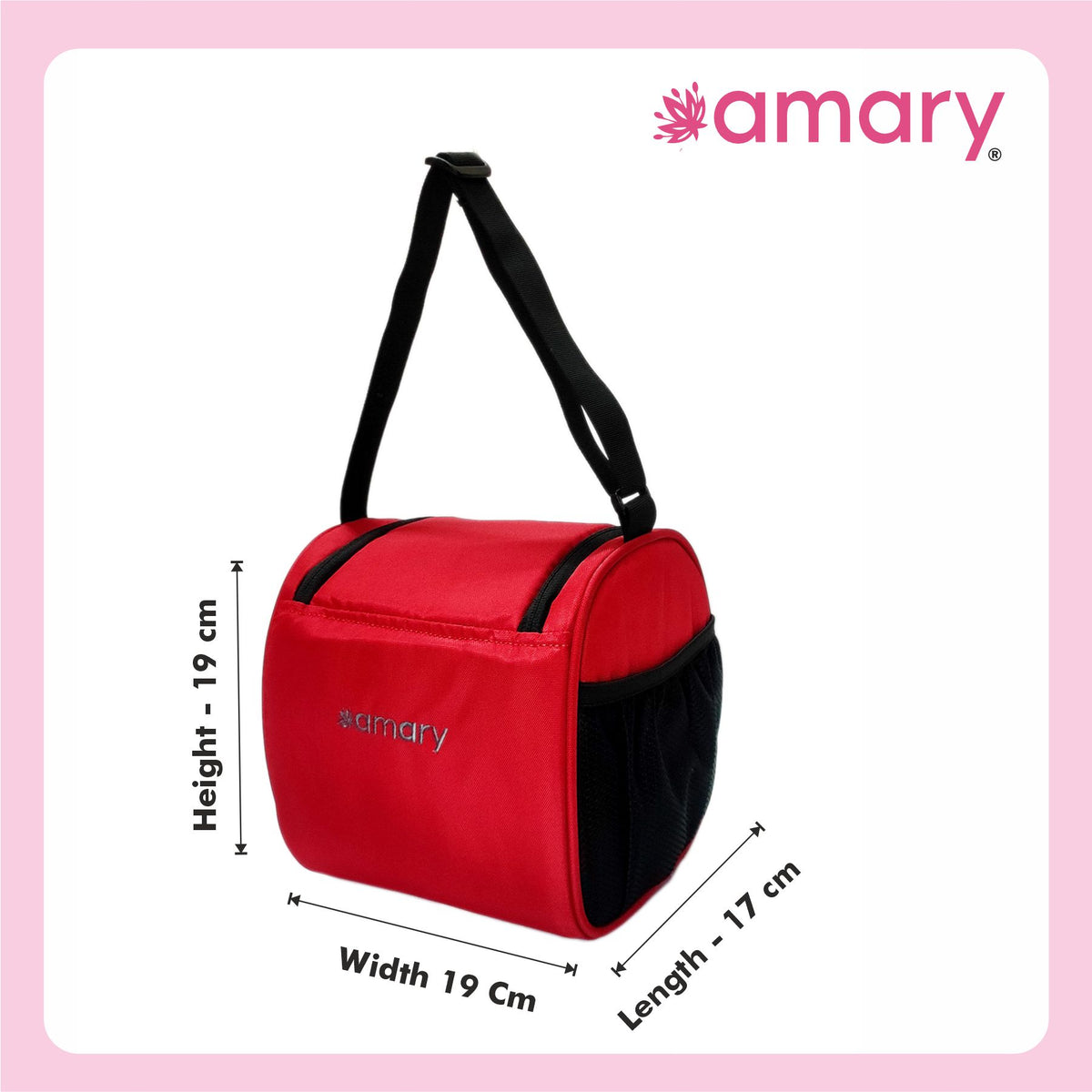AMARY Lunch Bag | Water-Resistant PU Fabric | Durable, Lightweight & Spacious | YKK Zipper, Adjustable Strap, Nylon Thread | Ideal for Office, School & Travel (Red)