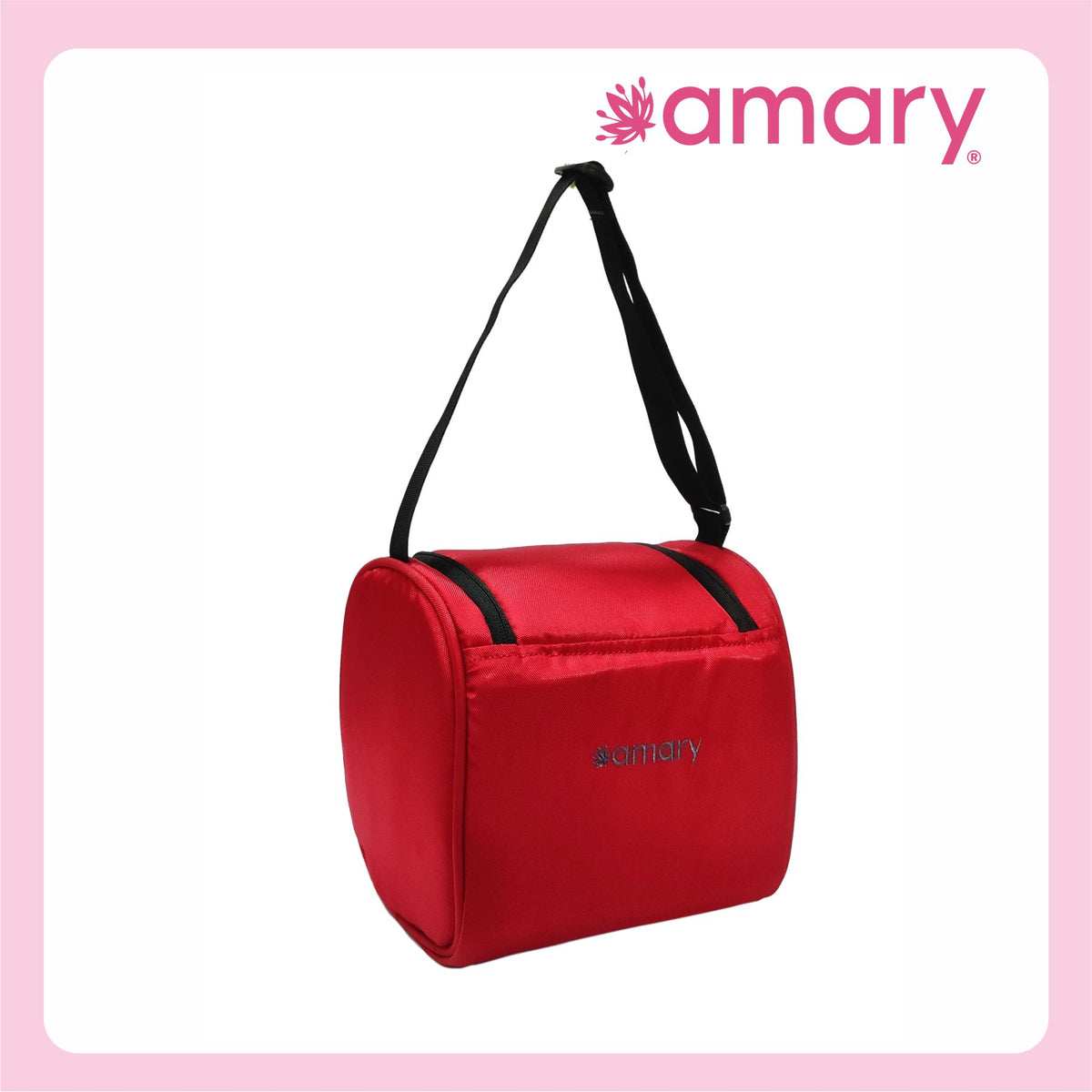 AMARY Lunch Bag | Water-Resistant PU Fabric | Durable, Lightweight & Spacious | YKK Zipper, Adjustable Strap, Nylon Thread | Ideal for Office, School & Travel (Red)
