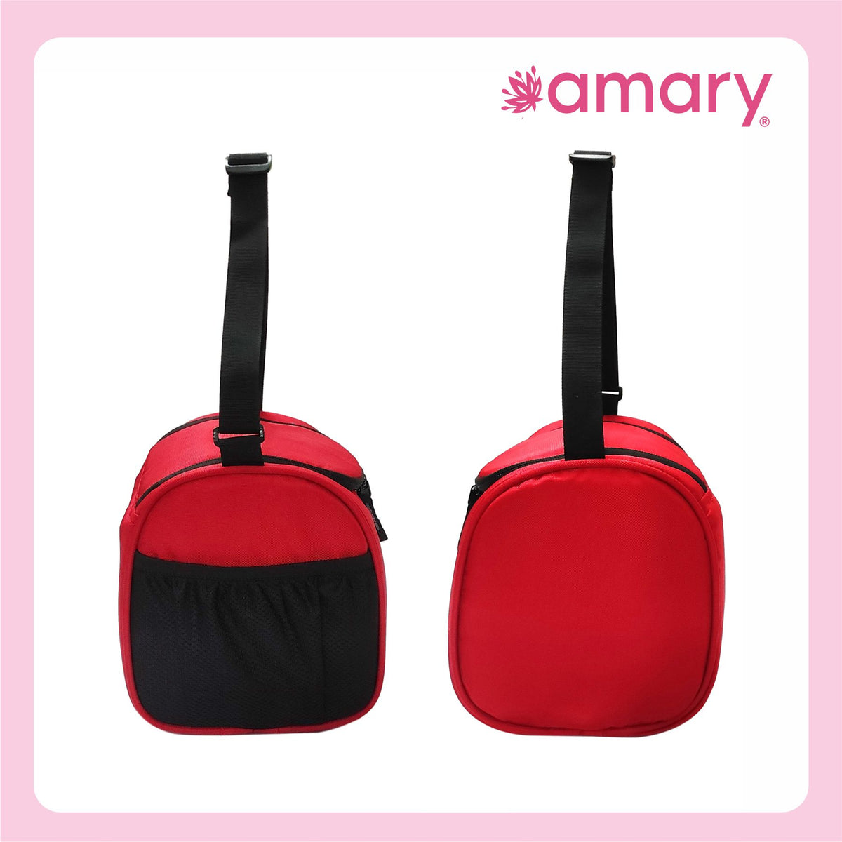 AMARY Lunch Bag | Water-Resistant PU Fabric | Durable, Lightweight & Spacious | YKK Zipper, Adjustable Strap, Nylon Thread | Ideal for Office, School & Travel (Red)