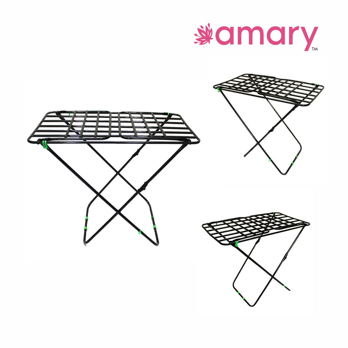 Amary Premium Cloth Dryer Stand- 3 Way Folding, Heavy-Duty Pipe Design with 18 Drying Rail, Spacious Double Rack | Compact, Pre-assembled, Easy Storage & Use (Big, Black– 162cmx55cmx106cm)