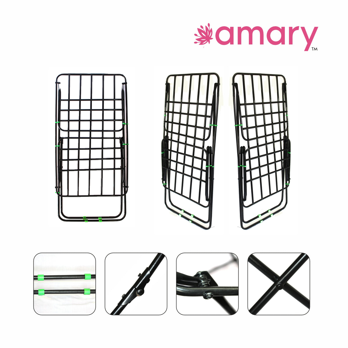 Amary Premium Cloth Dryer Stand- 3 Way Folding, Heavy-Duty Pipe Design with 18 Drying Rail, Spacious Double Rack | Compact, Pre-assembled, Easy Storage & Use (Big, Black– 162cmx55cmx106cm)