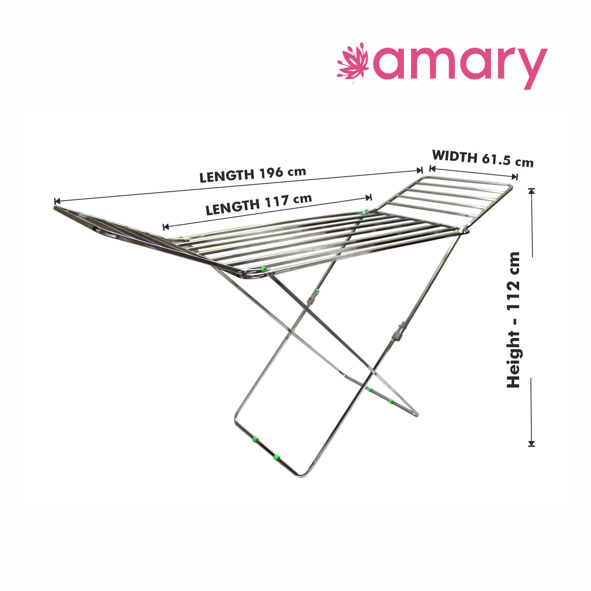 Amary Premium Heavy- Duty Stainless Steel Foldable Cloth Dryer Stand | Double Rack, Spacious Design, Easy Storage, Pre-assembled and Easy to use (Big – 196cmx61cmx112cm)