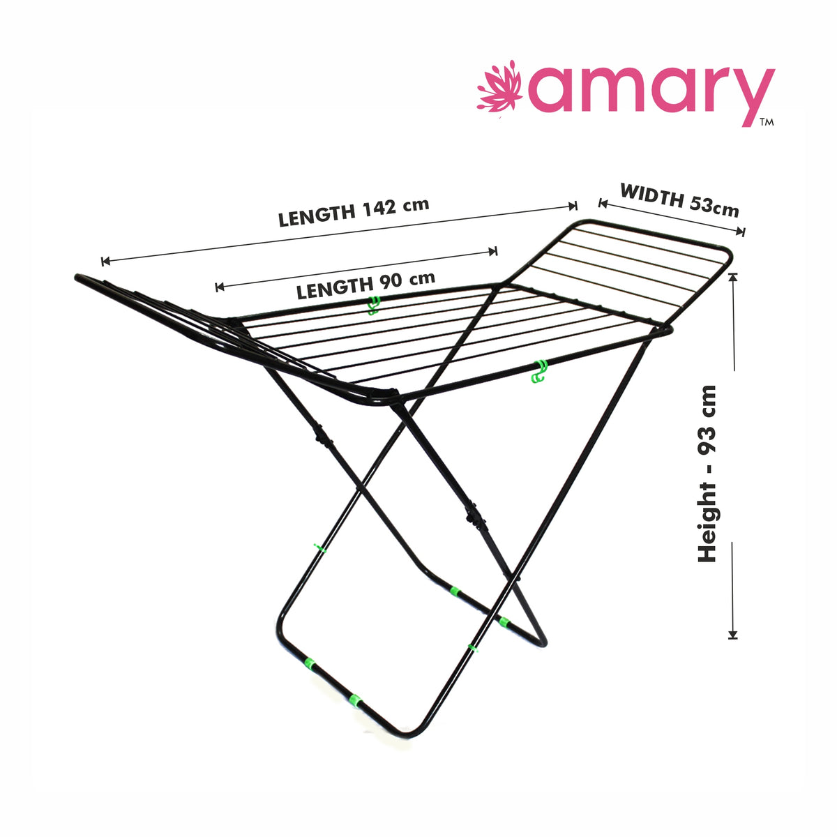 Amary Premium Cloth Dryer Stand- 3 Way Folding, Wire Design with 18 Drying Rail, Spacious Double Rack | Compact, Pre-assembled, Easy Storage & Use (Small, Black – 142cmx53cmx93cm)