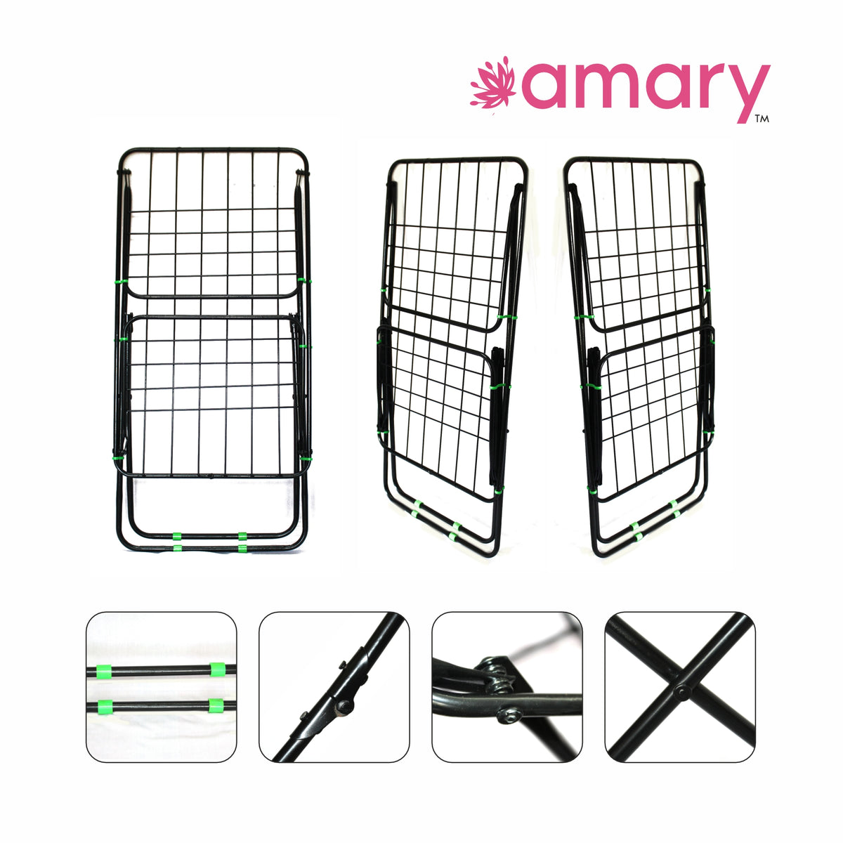 Amary Premium Cloth Dryer Stand- 3 Way Folding, Wire Design with 18 Drying Rail, Spacious Double Rack | Compact, Pre-assembled, Easy Storage & Use (Small, Black – 142cmx53cmx93cm)